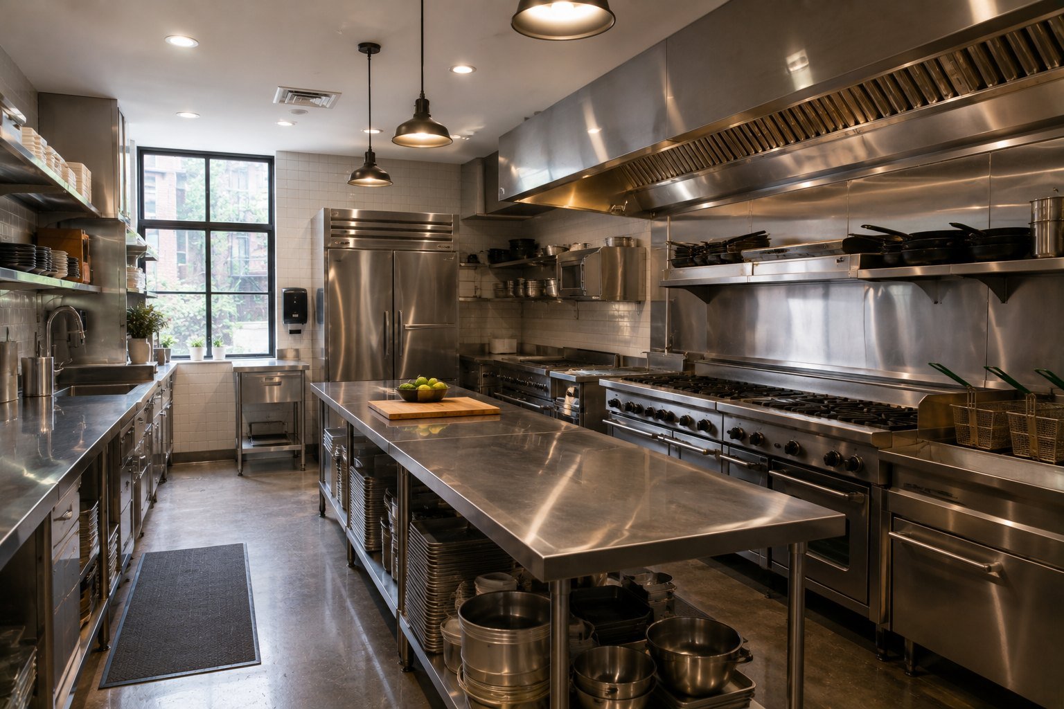 Stainless steel commercial restaurant kitchen after remodeling