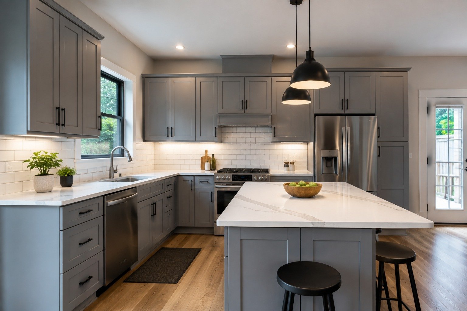 Full kitchen remodel with new cabinets, counters and backsplash