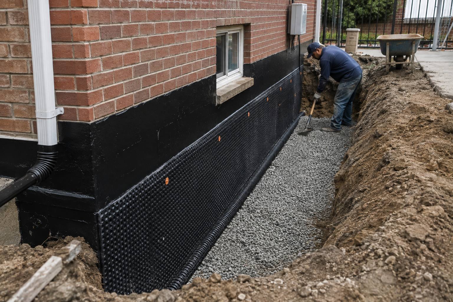 Foundation waterproofing and grading work at a Queens home