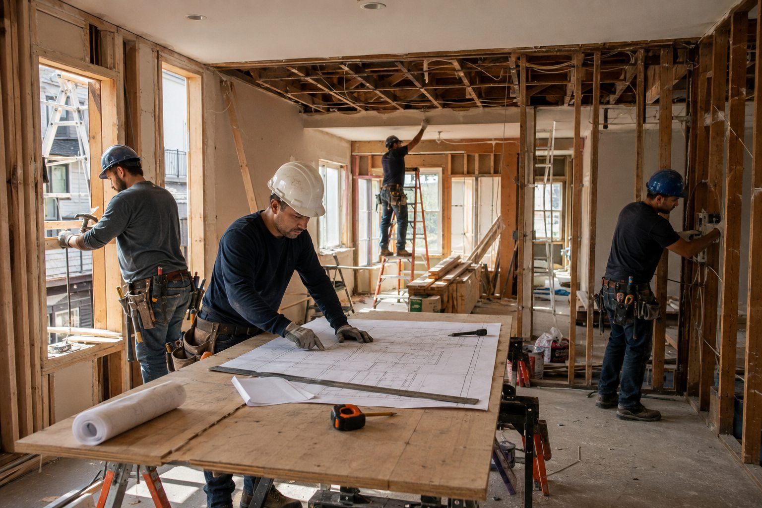 General contractor crew managing a full home renovation in the Bronx, New York